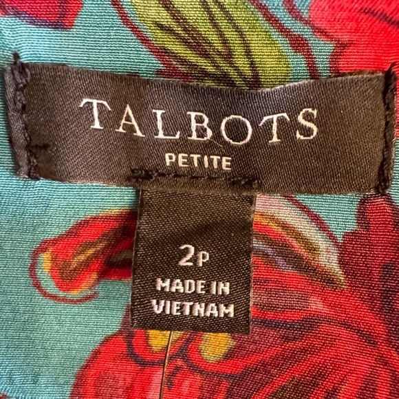 Talbots Satin Fit & Flare Blue Blooming Floral Side Tie Midi Dress Size 2P NEW - Picture 15 of 16